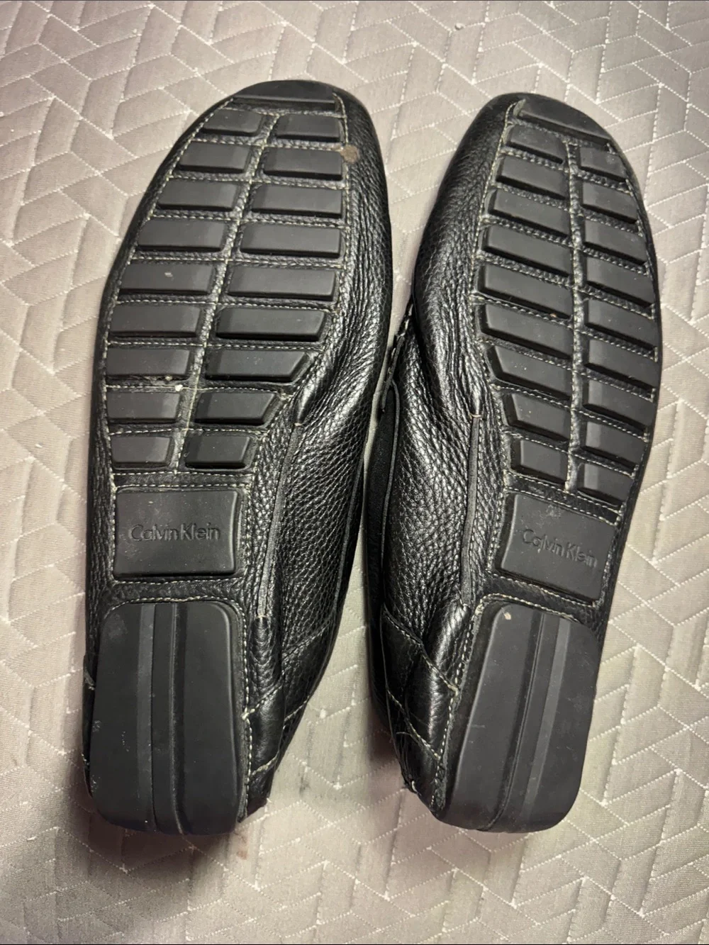 Calvin Klein Black Pebbled Leather Bit-Trim Slip-Ons